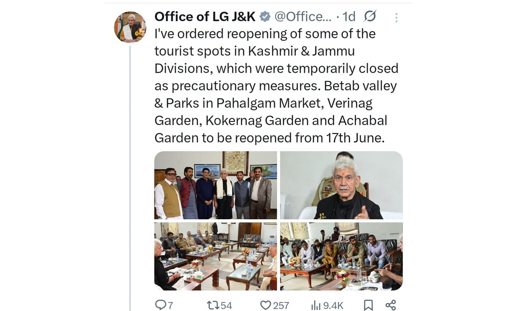 Pahalgam tourist spot to reopen